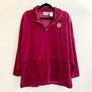 Jaclyn Smith Sport Long Pullover Sweater Top Velvet Fuchsia Embroidery y2k Sz L